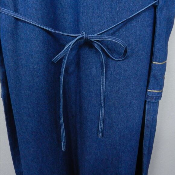 Vintage Erika Denim Patchwork Dress Size L Button Front Cottagecore Rustic Artsy - Picture 10 of 11